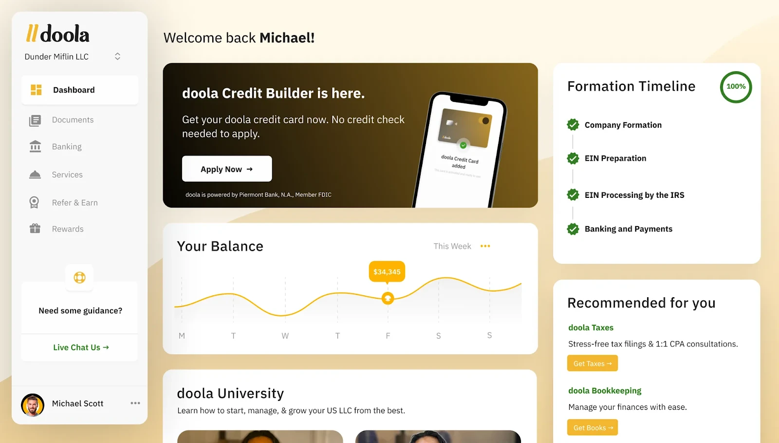 doola dashboard interface