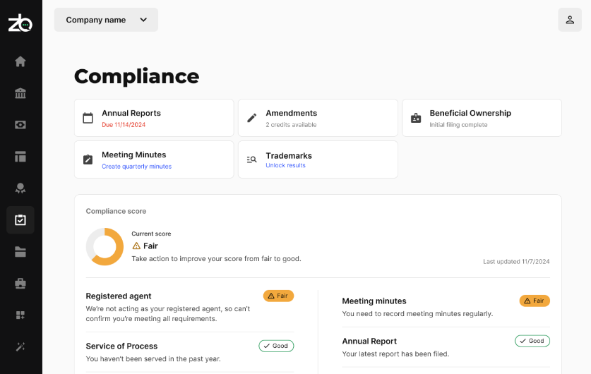 ZenBusiness editor interface